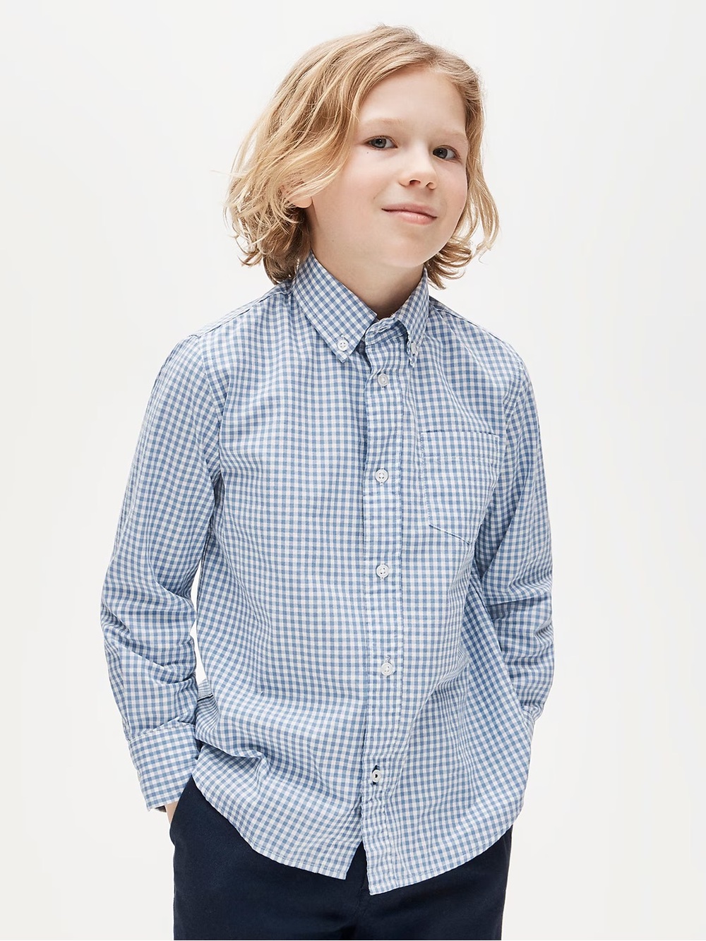 Crewcuts Stretch Poplin Button-Down in Light Blue Gingham Size 14
